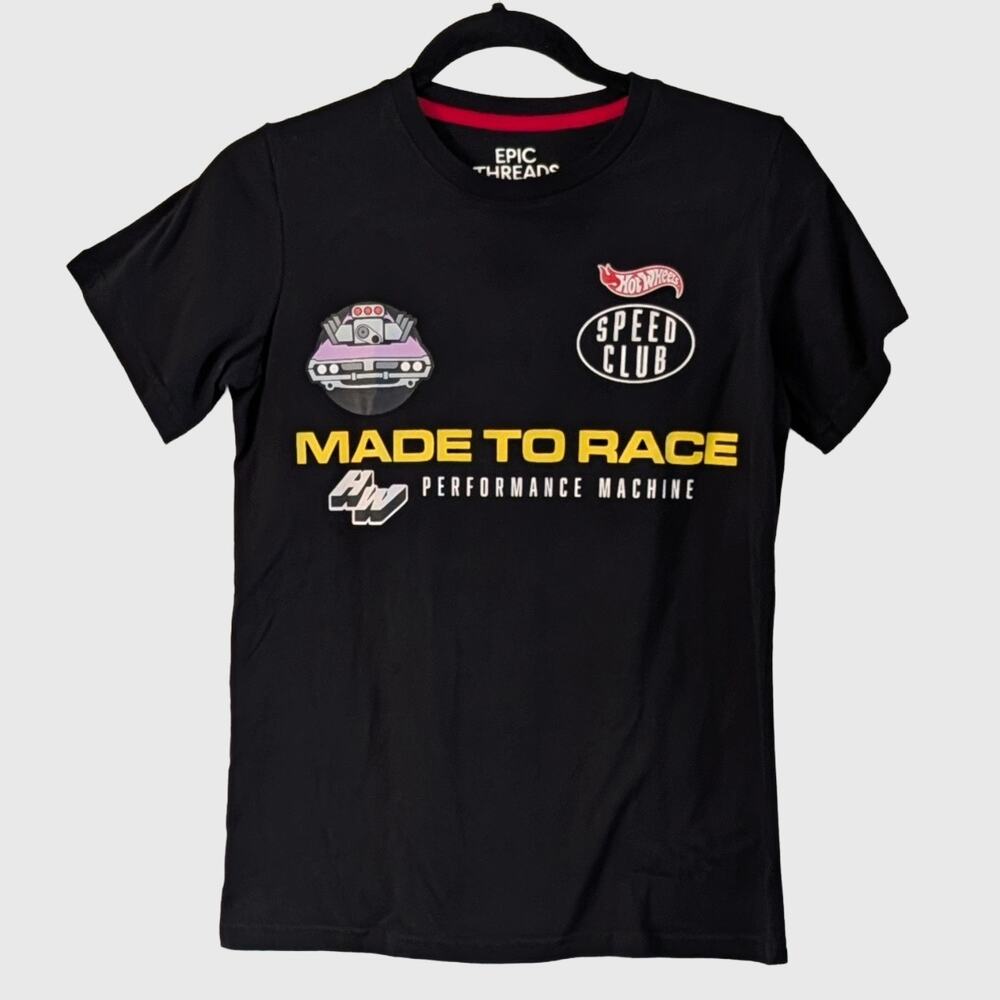 Hot Wheels Speed Club T-Shirt Youth Large Black Race Car Graphic Tee Boys